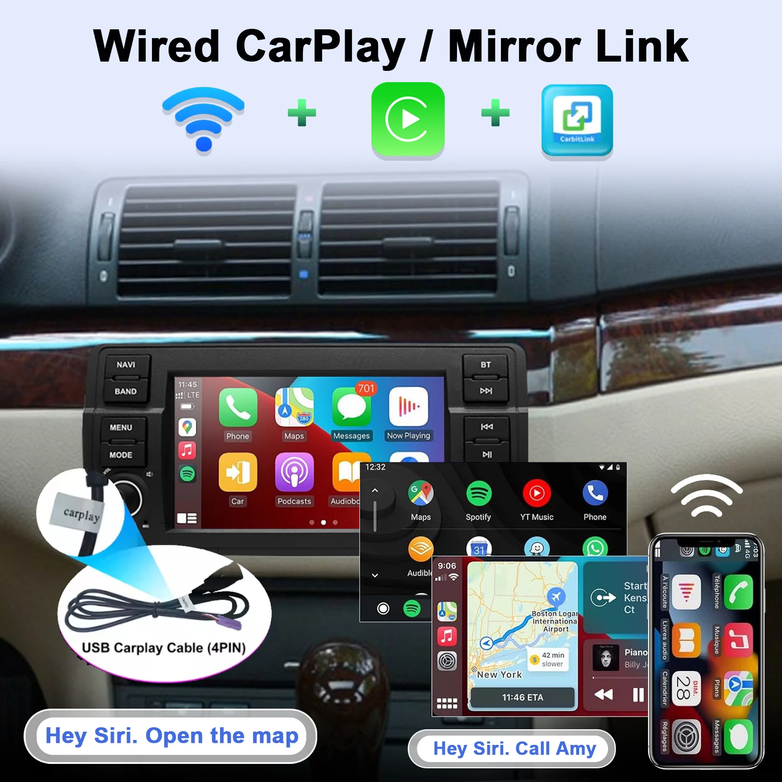 7'Android Car Radiofor BMW E46 Rover 75 MG ZT Multimedia Player Supports CarPlay