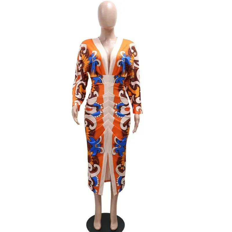 Customized Forest Elegant Orange Multi Color Draped Front Long Maxi Dresses Casual Women Long Sleeve Fitted Night Clubwear Overa - AliExpress 200000345 Customized Forest Elegant Orange Multi Color Draped Front Long Maxi Dresses Casual Women Long Sleeve Fitted Night Clubwear Overa - AliExpress 200000345