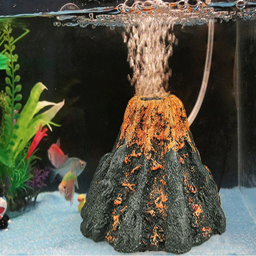 Aquarium Volcano Air Stone Decoration Fish Tank Fake Volcanic Decor Volcanic Shape Bubble Oxygen Diffuser Aquarium Decoration
