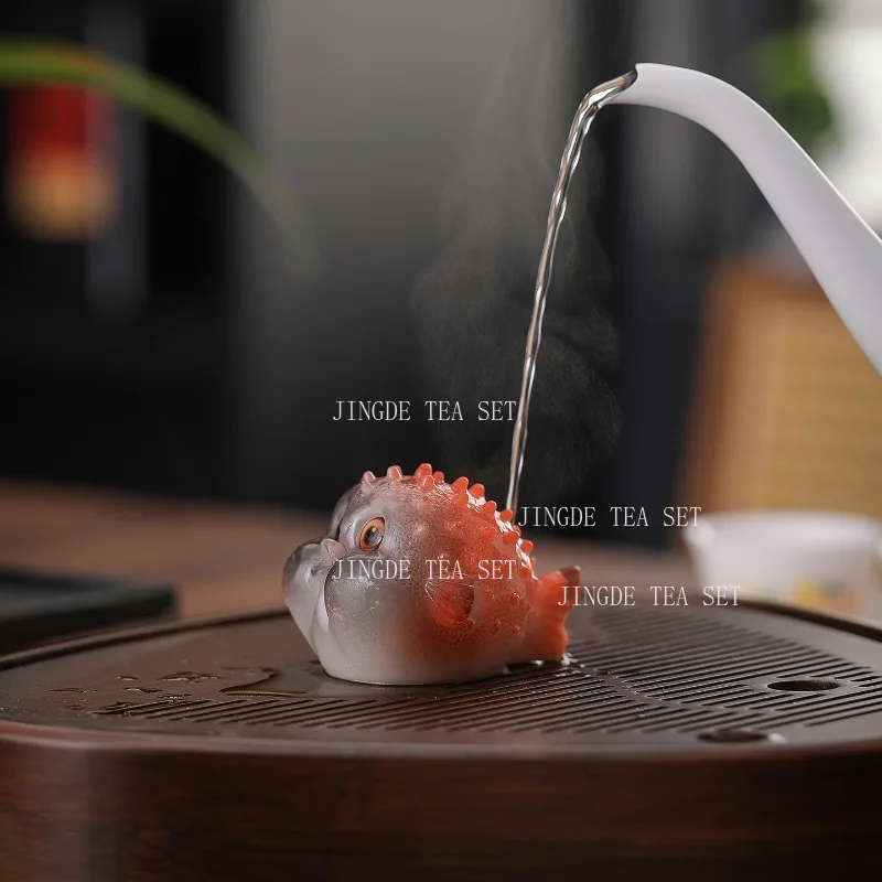1pcs Color Changing Bubble Fish Tea Pet Lucky Pufferfish Decoration Tea Ceremony Accessories Desktop Ornament Cute Tea Play