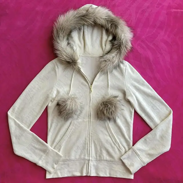 Y2k-sudaderas con cremallera y cuello de piel para mujer, estética