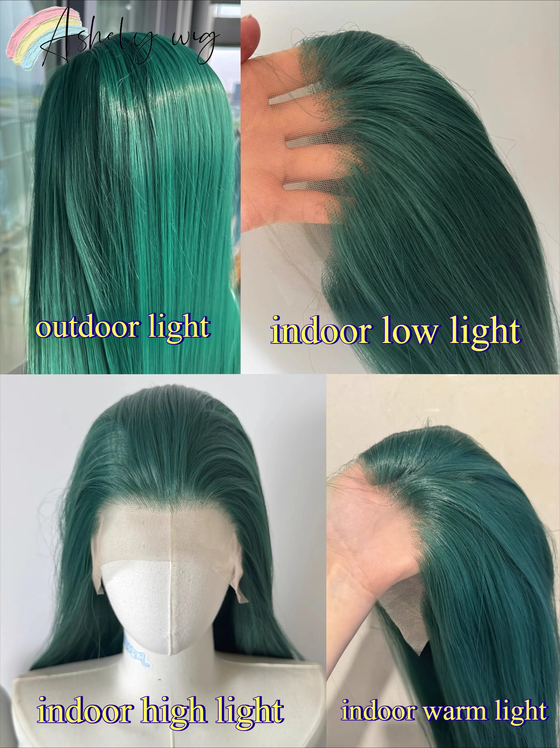 Green Wig 13*4 Lace Front Wig for Cosplay Long Straight Hair Wig High Temperature Fibers Synthetic Lace Wigs for Party Daily Use