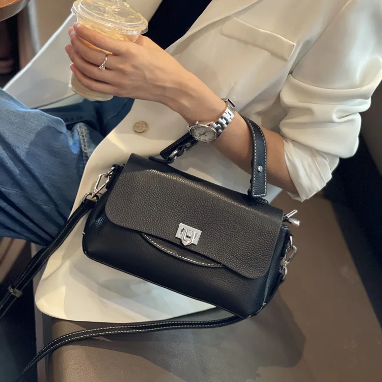100% Genuine Leather Women Bags Lady New Satchel Square Shoulder Bag Solid High Qaulity Handbag Girls Fashion Casual_voghion.com