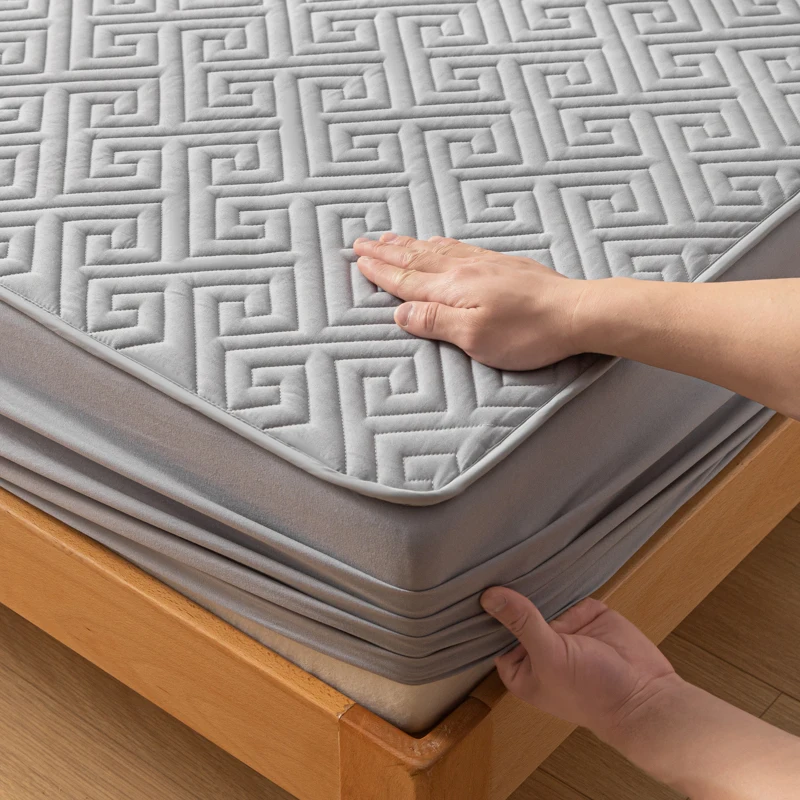 Waterproof Fitted Sheet With Elastic Band Bed Sheet Quilted Mattress Cover Solid Color Mattress Protector Queen Size Bed Cover 5