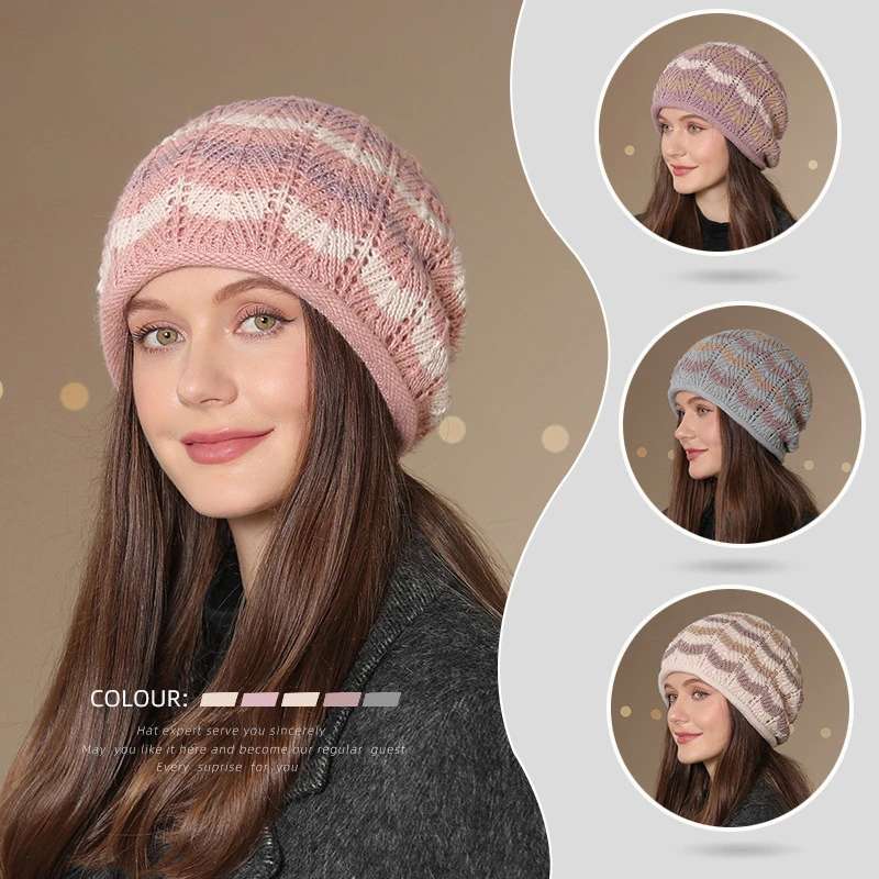 

New Winter Hat for Women Knitted Korea Beanie Thick Skullies Hat Autumn Outdoor Warm Streetwear Caps Red Black White Pink