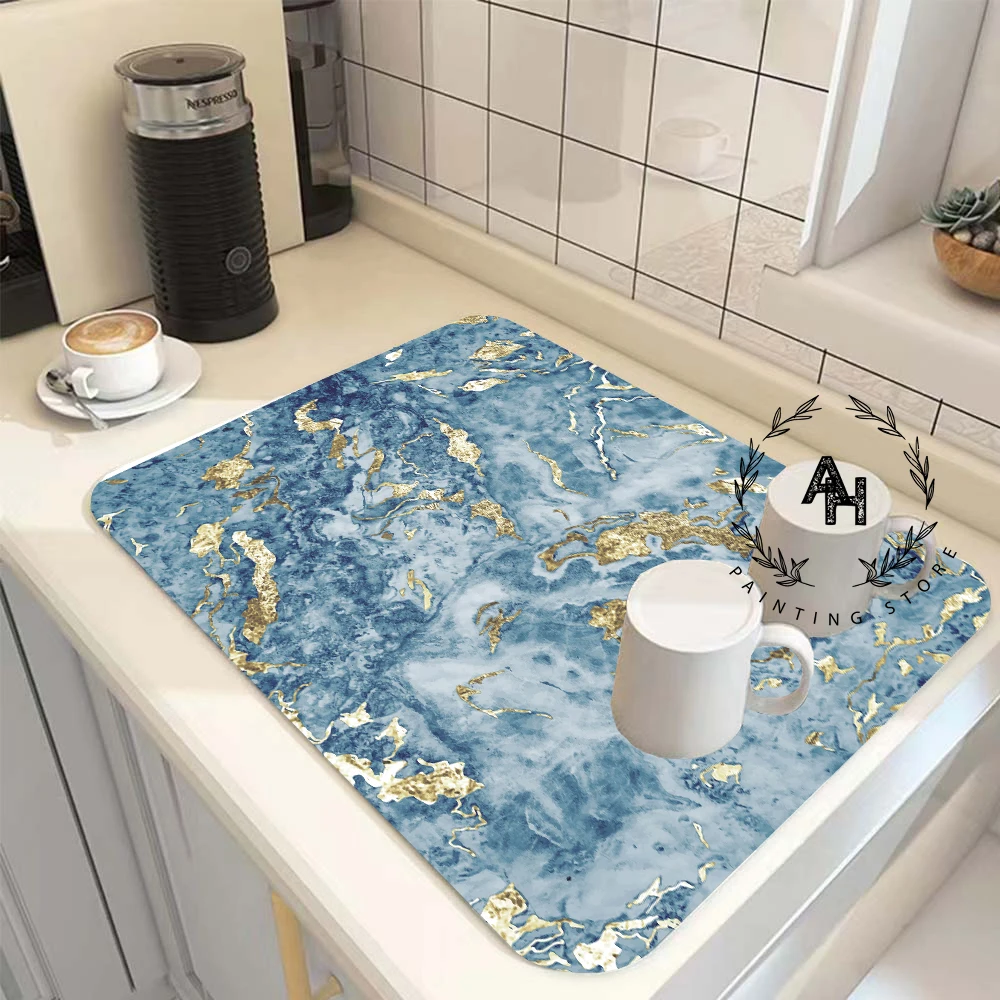 KitchenDishDryingMatTablewareCoffeeDrainingPadMarbling