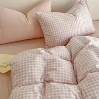 Ensemble de housse de couette rose, classique, à carreaux, double, Queen Size, pour filles et garçons, drap plat, taie d'oreiller, sans remplissage, doux, décoration de maison, ensemble de literie 3