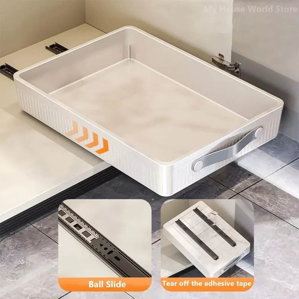 Kitchen Drawer Storage Rack Cabinet Pull Out Organizer Box No Installation of Sliding Rail Seasoning Storage Tray Sink Bowl Rack 5