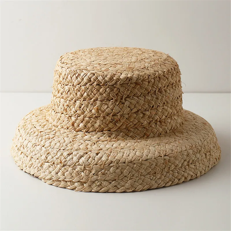 12-hh6008 ins chic farmhouse style SUMMER LONG RIBBON kids HANDMADE RAFFIA grass head size cap children leisure hat