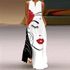 Vintage Print Maxi Dress For Women Summer Loose Sleeveless Long Dresses Elegant Lady V Neck Pocket Boho Beach Sundress Vestidos 1