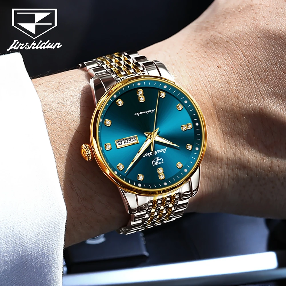 JSDUN 8960 Men's Watch Luxury Diamond Automatic Mechanical Watch Waterproof Stainless Steel Watch Fashionable Business Men Watch