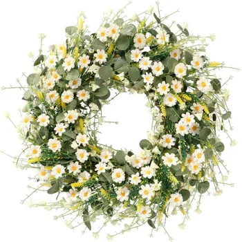 Artificial Flower Daisy Wreath Wedding Party Home Gardening Flower Decor Lavender Fake Flower Wreath Festive Supplies 45cm 1