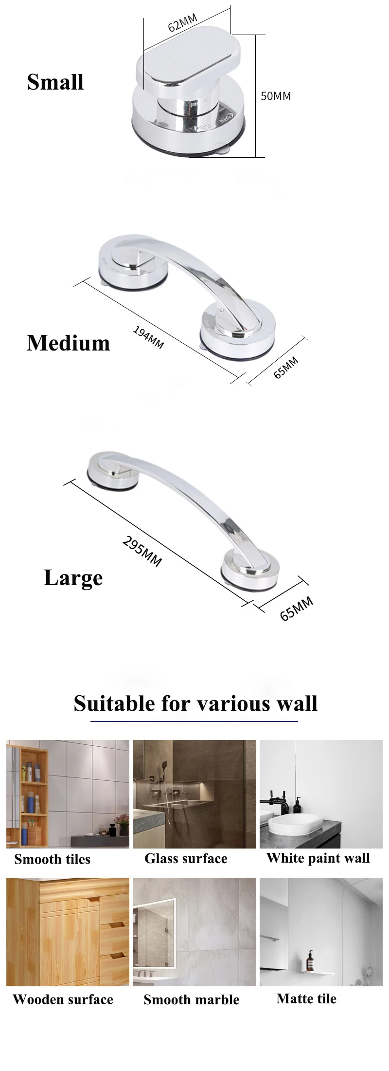 Description Picture 6 of itemAnti-slip Handrail No Drilling Shower Black Handle Offers Safe Grip With Suction Cup for Safety Grab Bathroom Bathtub Glass Door