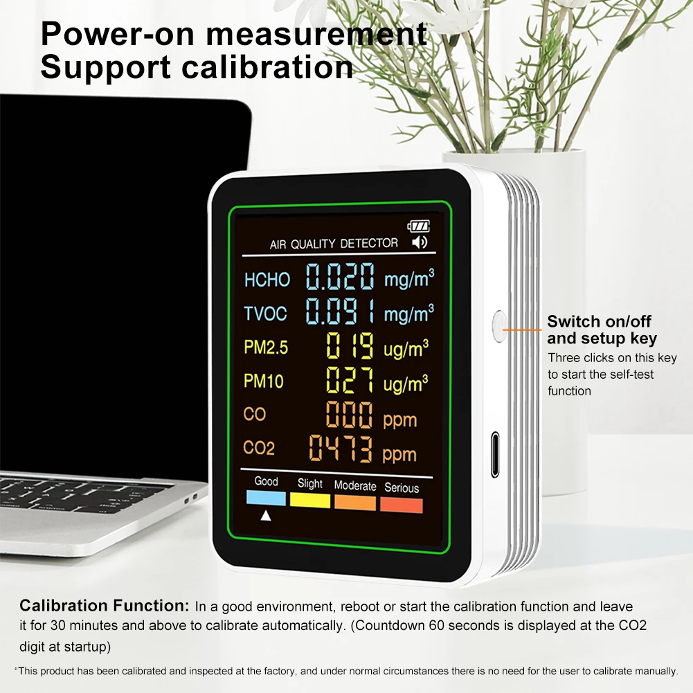 6 In 1 Multifunctional Air Quality Monitor Household Formaldehyde TVOC HCHO PM2.5 CO Air Quality Tester Carbon Dioxide Detector
