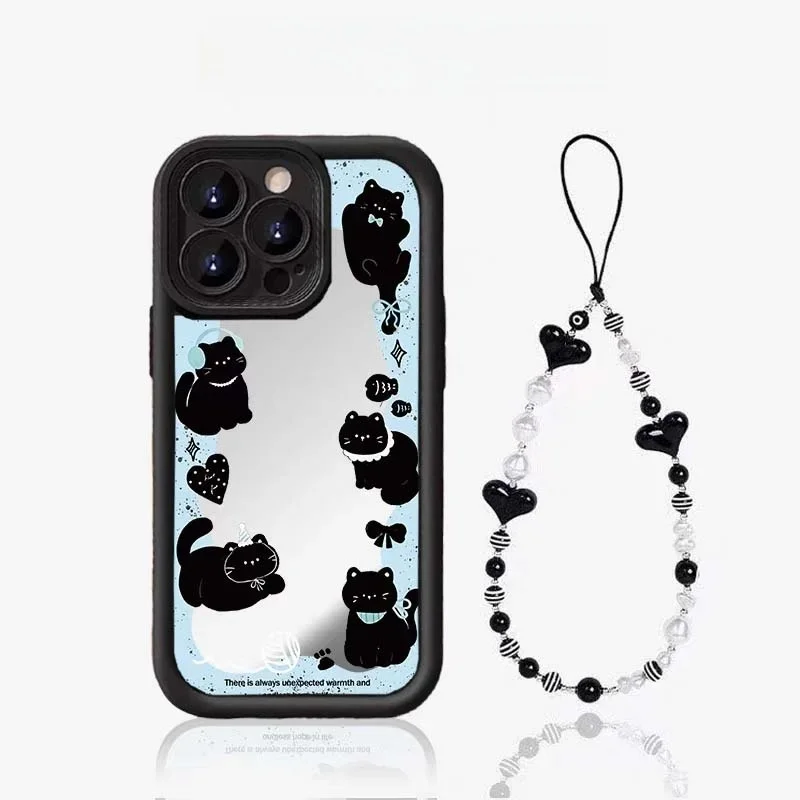 Charming Cat Chain Mirror Phone Case - Soft Protective Casing