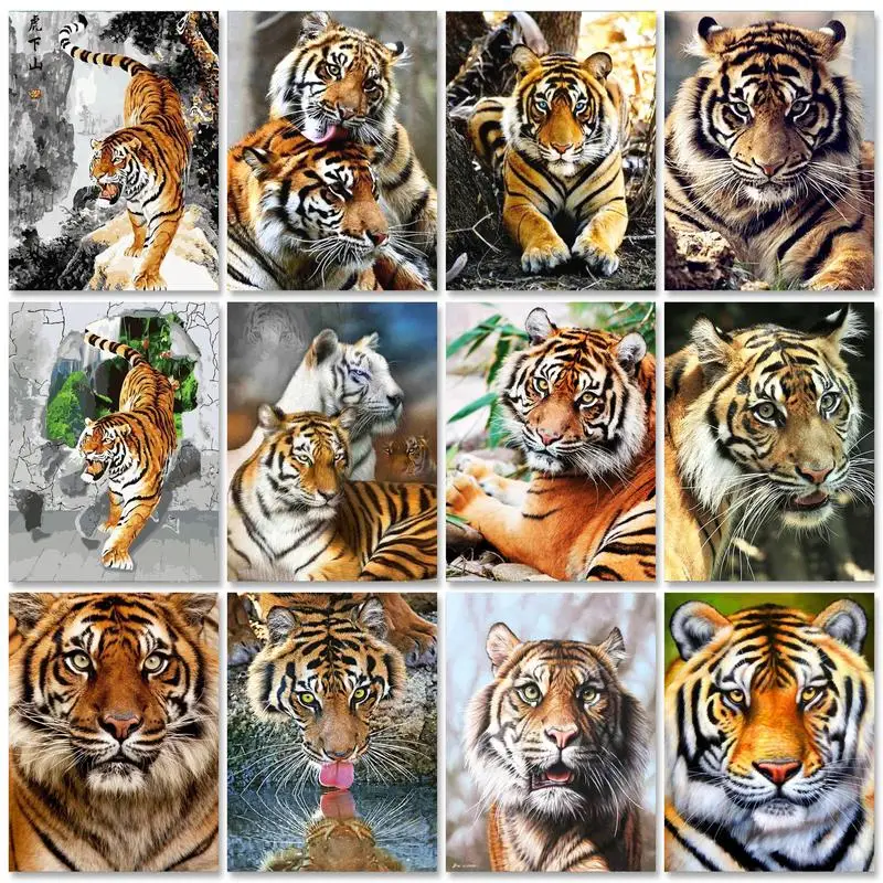 GATYZTORY Oil Painting By Numbers Paint Kit Tigers Adults Crafts Number Paint Diy Gift Home Decors Pictures By Number Handpainte