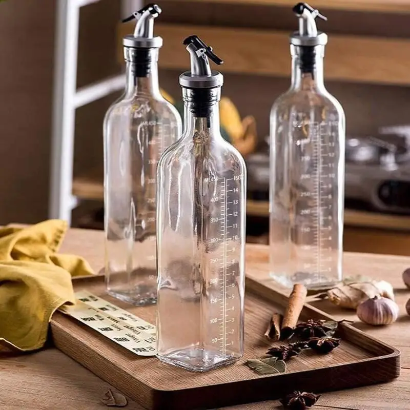 Transparent Glass Olive Oil Bottle Leakproof Kitchen Seasoning Soy Vinegar Square Glass Bottle Kitchen Supplies New Dropshipping 3