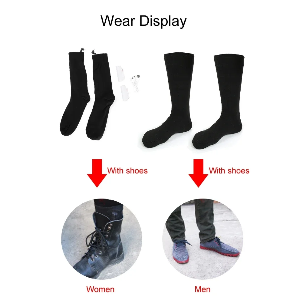 Heated Socks 3 Temperatures Outdoor Warm Winter Socks Rechargeable Battery Thickening Cotton Super Comfortable Black Men & Women