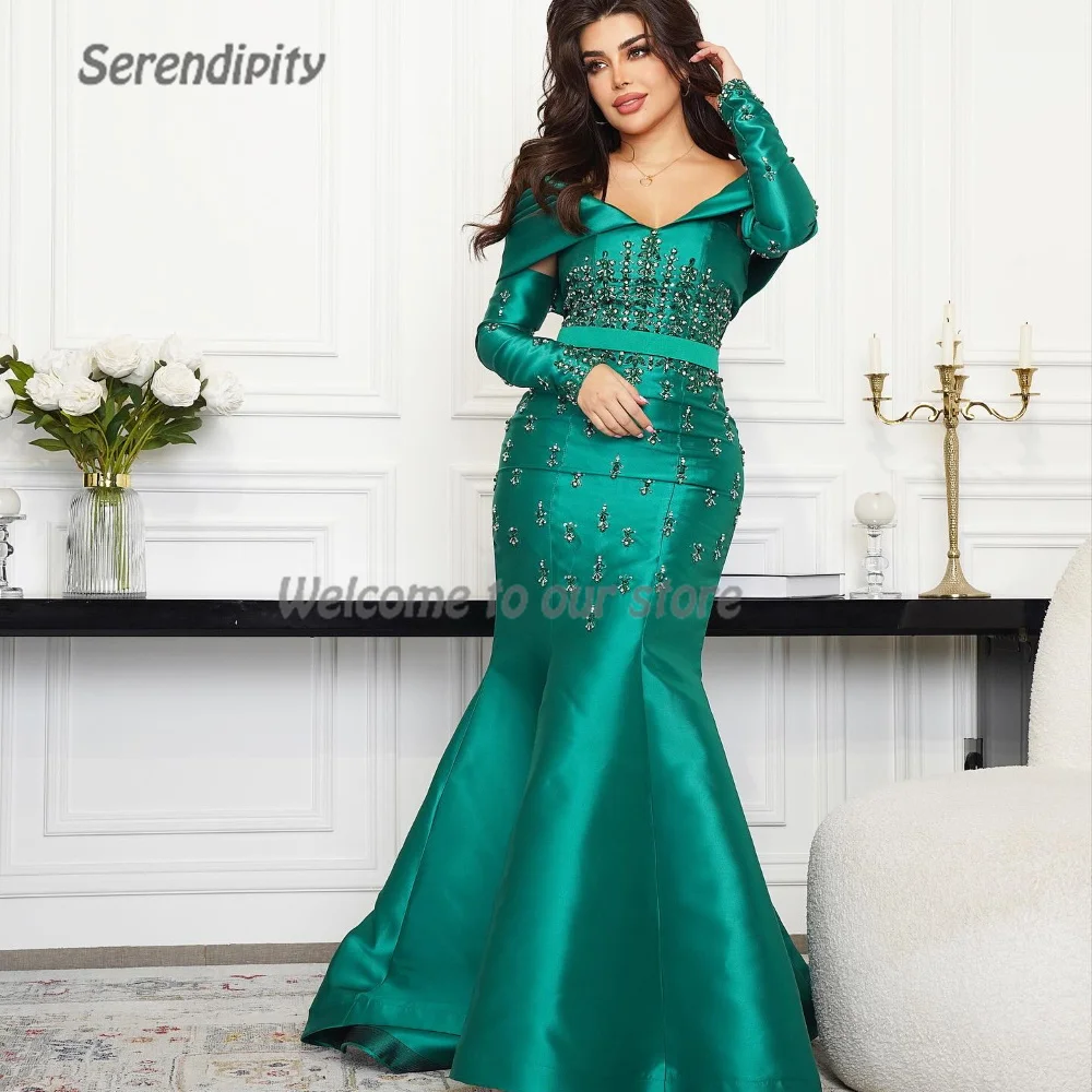 

Serendipity Luxury Evening Dress Floor-Length Off The Shoulder Saudi Arabia Shiny Sequined فساتين سهرة Prom Gown For Sexy Women