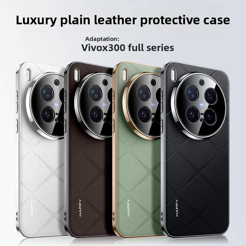 Luxury Leather Plating Frame Case with Camera Protection and Shockproof Bumper Cover