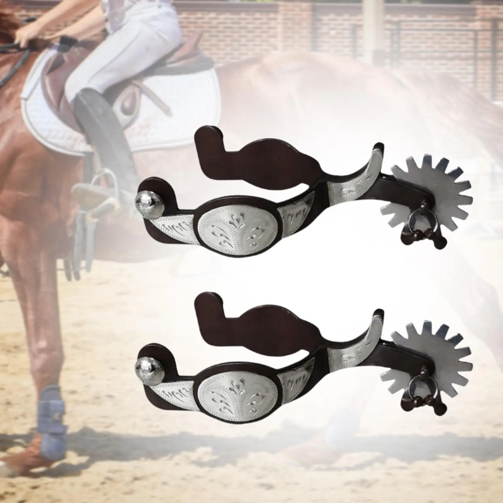 2 Pieces Western Cowboy Spur Horse Spur with Gear Decoration Carved Horse Boot Spur Retro Design for Competition Equestrian