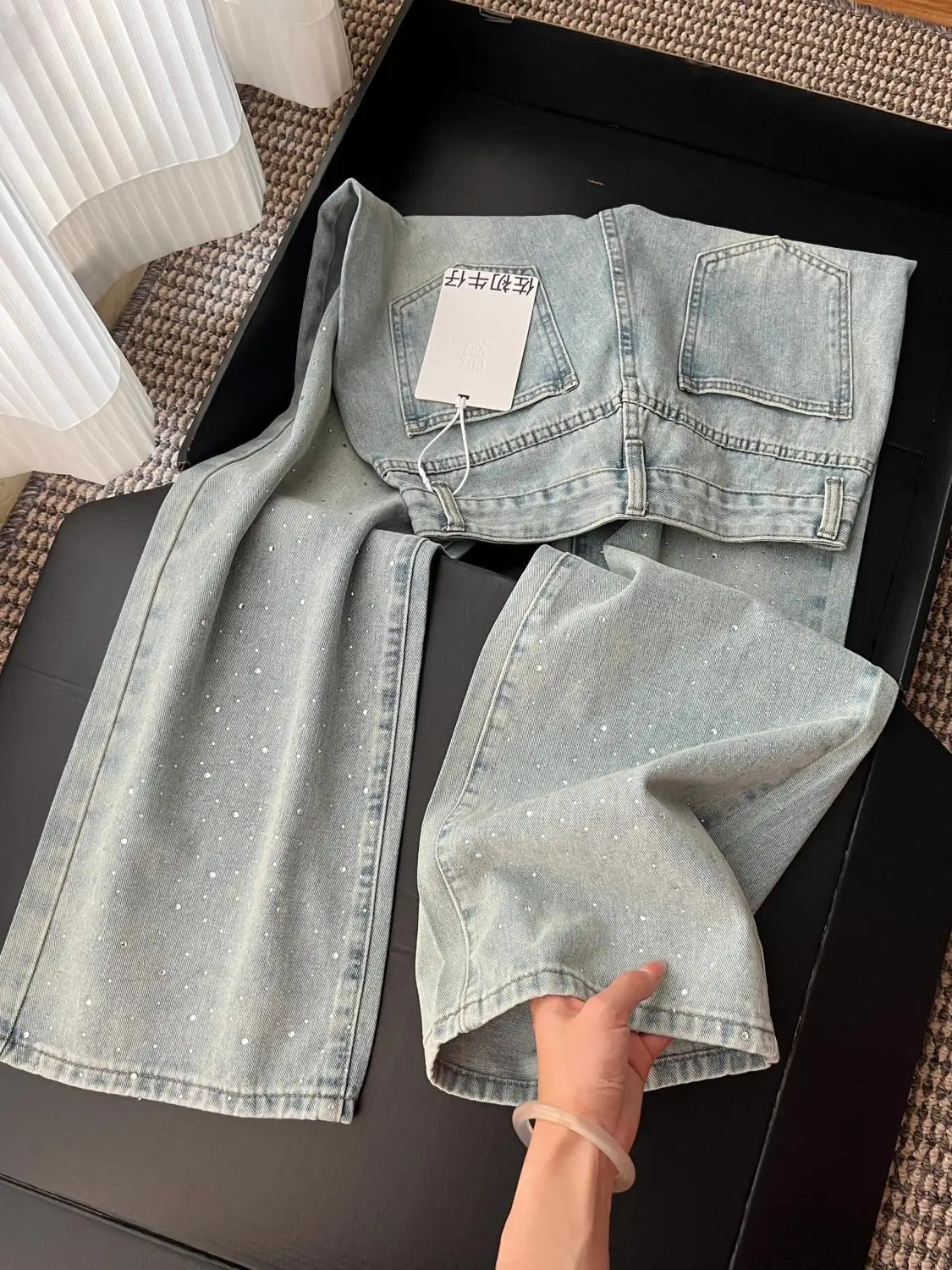 Glittering Loose Straight Leg Jeans Women's High Waist Slimming Skinny Wide Leg Pants Casual Waed Denim Casual Daily Wear