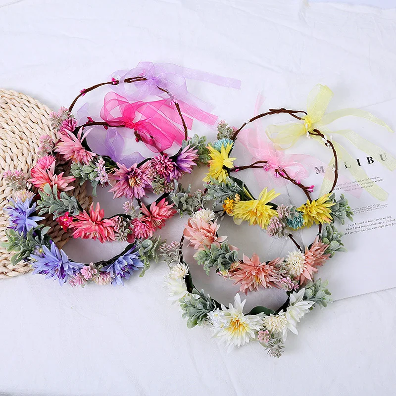 

New Simulated Flower Headband Sweet Hair Hoop Girls Princess Headwear Tourism Wreath Hairband Bride Jewelry Bridal Accessories