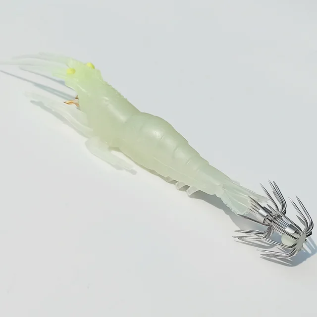 11cm 9.6g luminous/glow in dark squid jig soft shrimp with squid hook  octopus soft bait sea squid jig - AliExpress