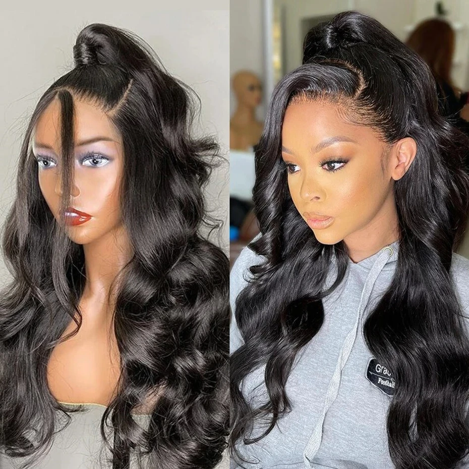 

Long Natural Hairline Soft 26 inch 180Density Black Body Wave Lace Front Wig for Women BabyHair Glueless Preplucked Daily