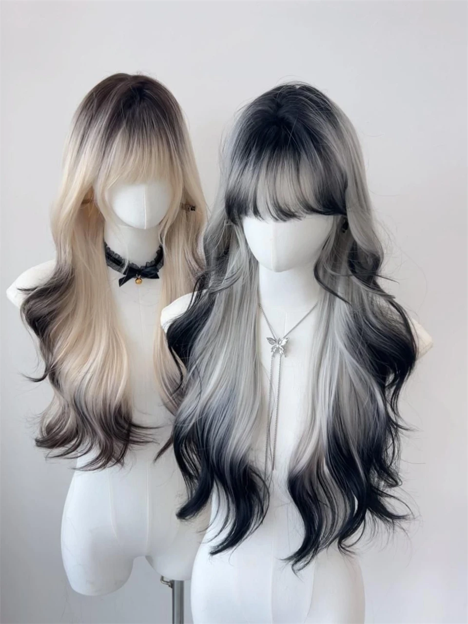 Brown Black Synthetic Wig with Bangs for Women