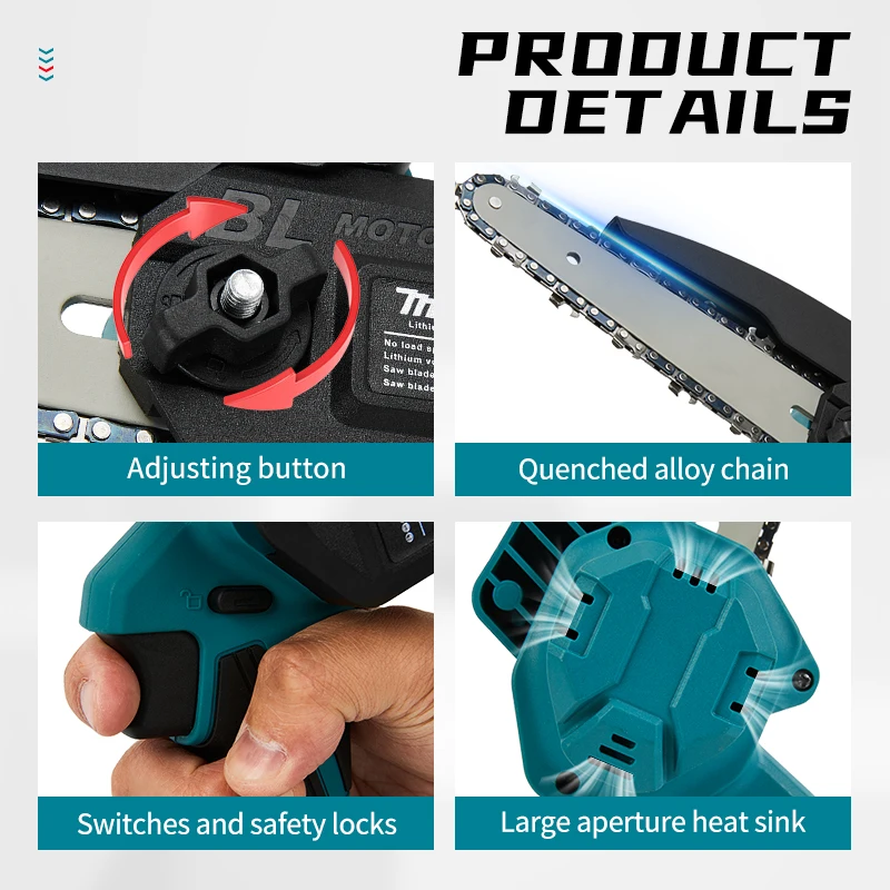 Makita rechargeable high-power lithium battery logging saw, household small handheld electric chain saw, multifunctional outdoor 5