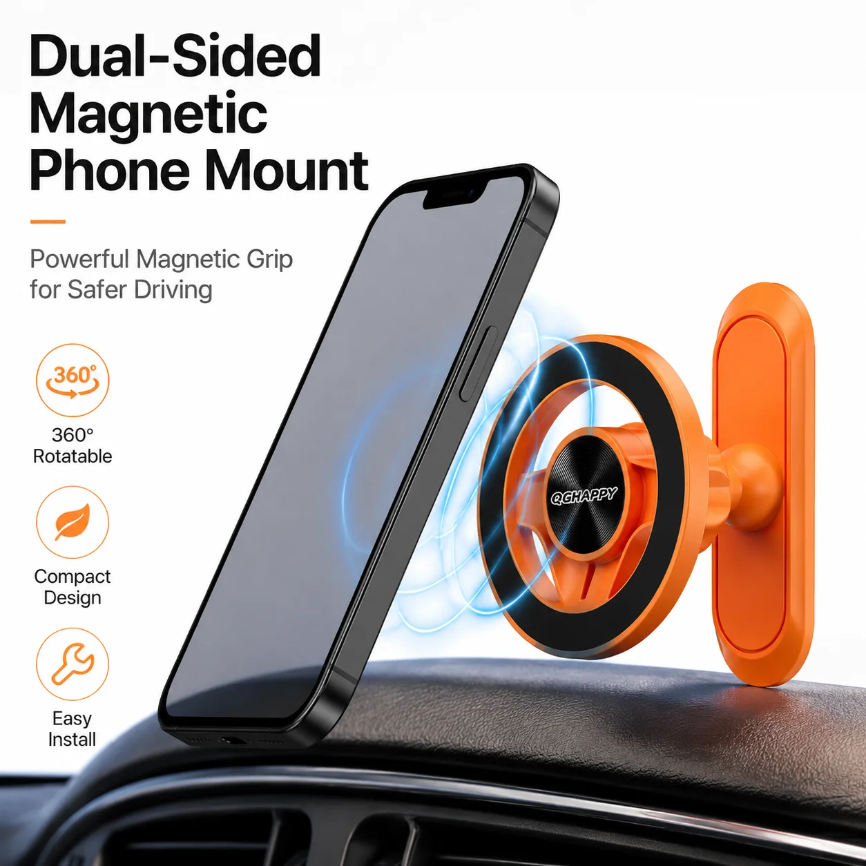 Enhanced Magnetic Phone Holder with 360° Rotation and Anti-Shake Design