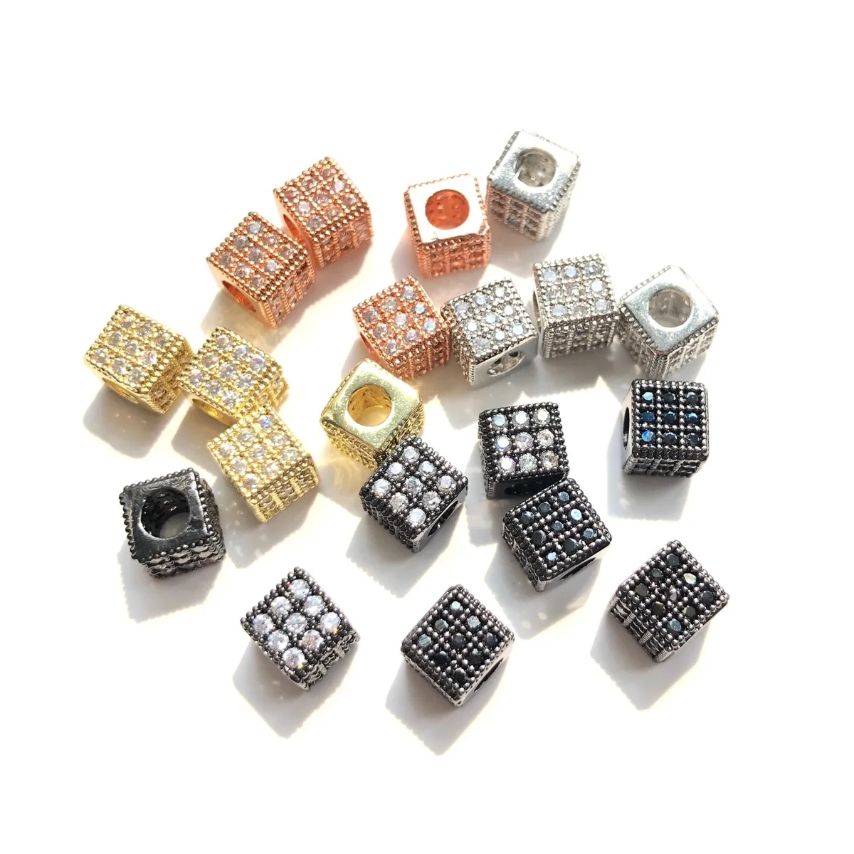 20 Stück 6 mm Mikro-Pflaster-Quadrat-Abstandsperlen für Damen, Armband, Mädchen, Halskette, Schmuckherstellung, vergoldetes Kupfer, Zubehör