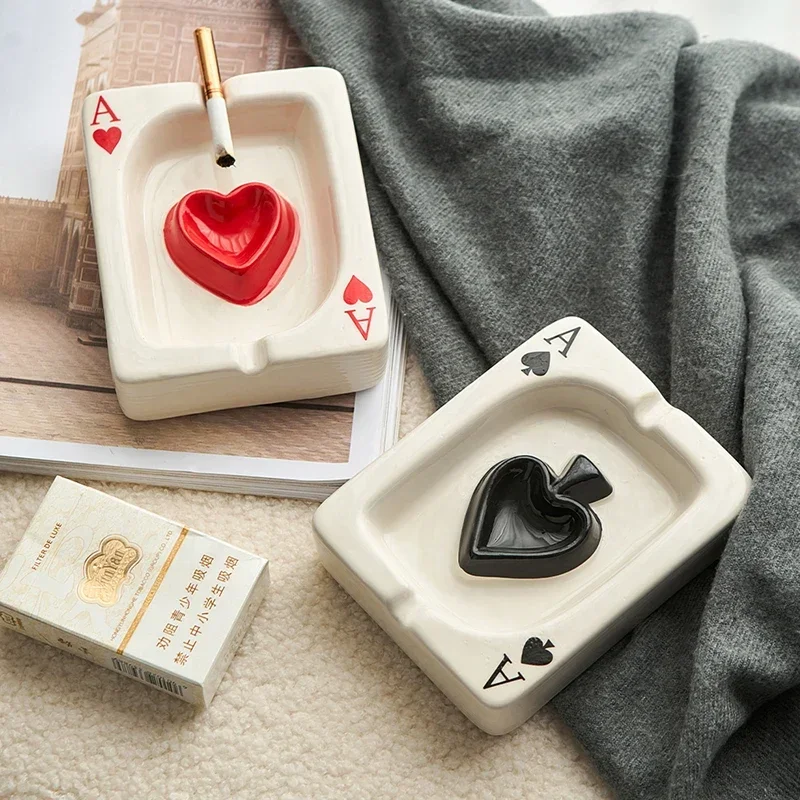 Creative Playing Card Ashtray Home Decor Modern Style Living Room Table Ornaments Simple Smoking Accessories Decorative Ash Tray portable ashtray,cigarettes ashtray,silicone ashtray,stainless steel ashtray,metal ashtray,air purifier ashtray,wood ashtray,ceramic ashtray
