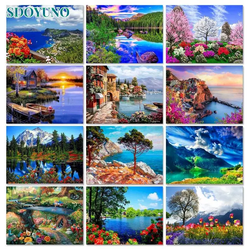 SDOYUNO 40x50cm Frame Diy Painting By Numbers For Adults Scenery