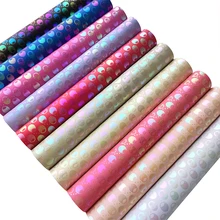 

XHT Wholesale Shiny Bubble Circle Dot Printed Iridescent Laser Reflective PU Synthetic Leather Fabric Rolls for Making Bag Shoe