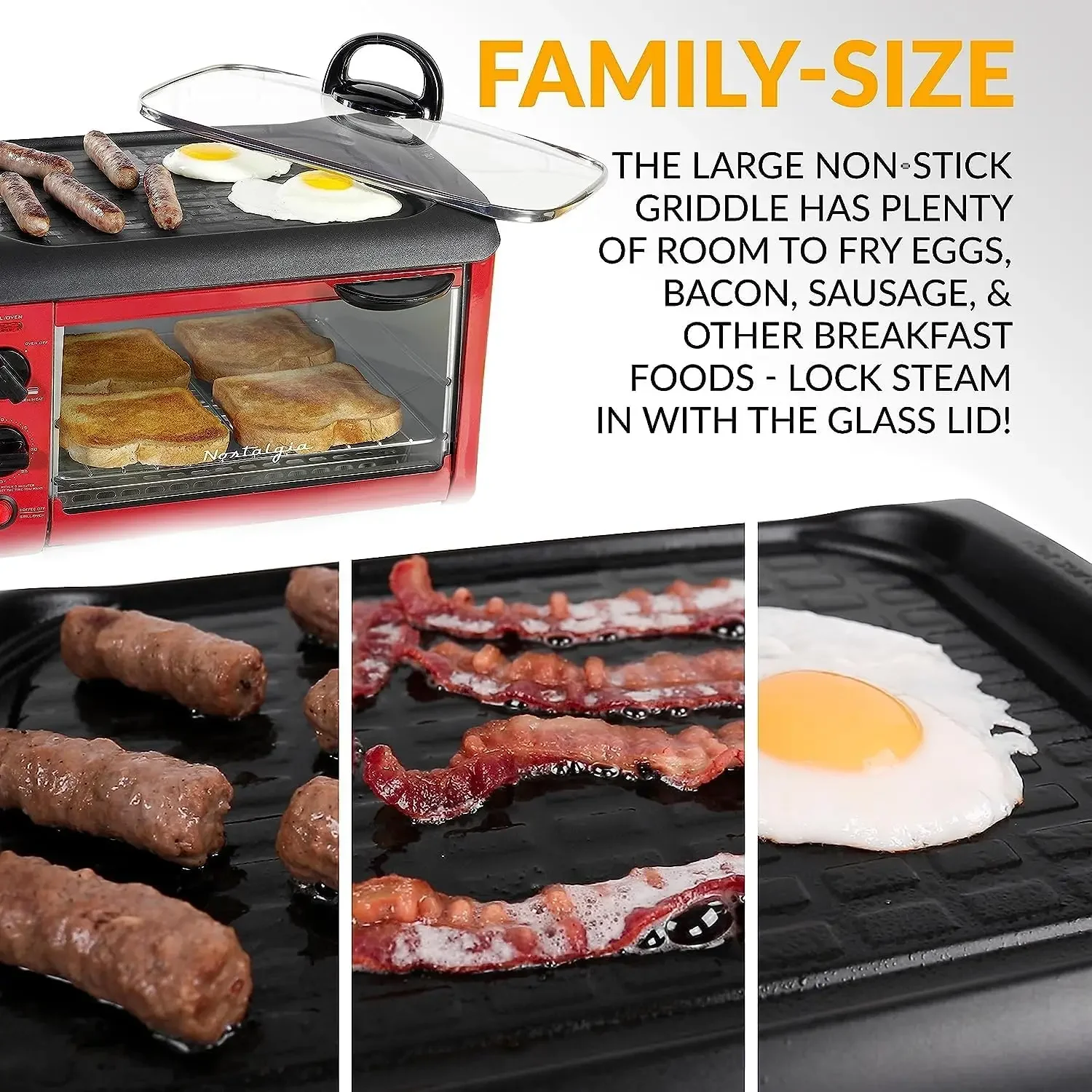 3-in-1 Breakfast Station -Includes Coffee Maker Non-Stick Griddle and 4-Slice Toaster Oven-Versatile Breakfast Maker