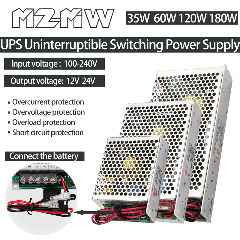 UPS Uninterruptible Switching Power Supply 35W 60W 120W 180W AC 100-240V DC 12V 24V Monitor Security Battery Backup Transformers