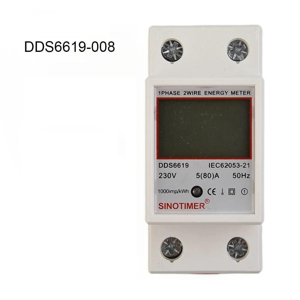 Energy Meter DDS6619 5-80A 230V Single Phase Energy Meter LCD Display Digital KWh Watt Meter DIN Rail Mount