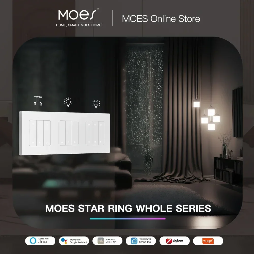 MOES Star Ring Series ZigBee สวิตช์ไฟอัจฉริยะ สวิตช์หรี่ไฟและสวิตช์ม่าน แอพ Smart Life ทํางานร่วมกับ Alexa Google Home 1
