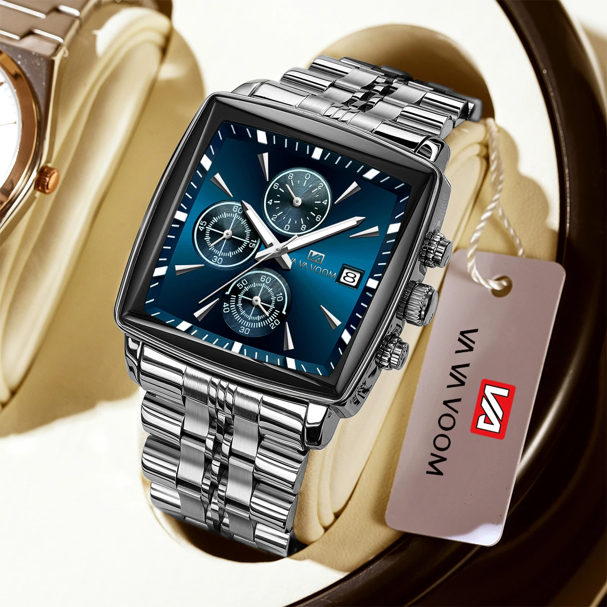 Elegant Men's Multifunctional Black Stainless Steel Watch