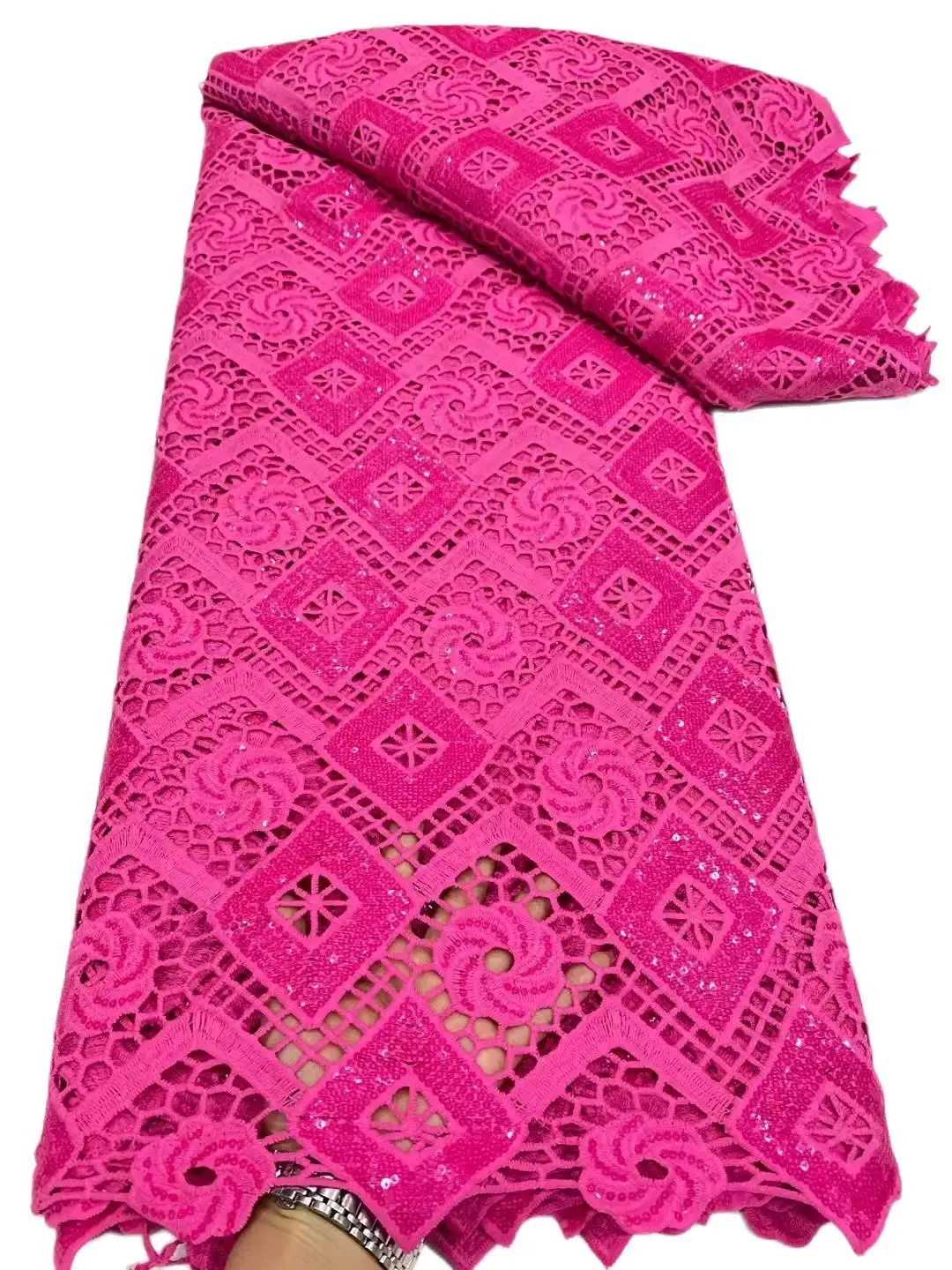 

2023Latest 9Colors Riche African EembroideryGuipure Cord Lace With Stones Fabric for Party Dress NN8356_R
