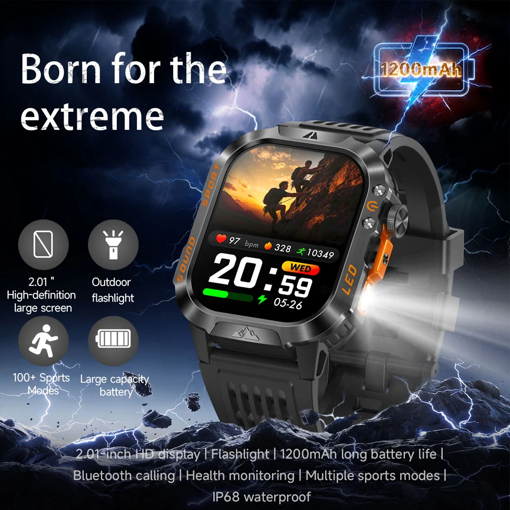 2026 New Military-grade GPS Position Smart Watch Men Map Navigation Compass 100+Sports Waterproof Swim 1200mAh Smartwatch 2