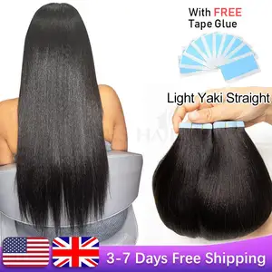 MRS HAIR Light Yaki лента для наращивания волос шелковая прессованная прямая лента Yaki для наращивания Remy человеческие волосы 12-26 дюймов лента Ins