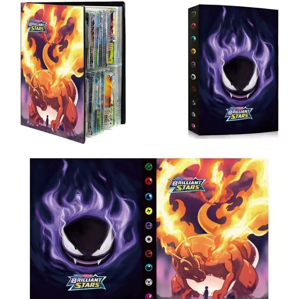 240PCS Cartoon Album Card Book Pokemones Gengar Charmander Map Letters Holder Binder Cartoon VMAX GX EX Game Collection Folder