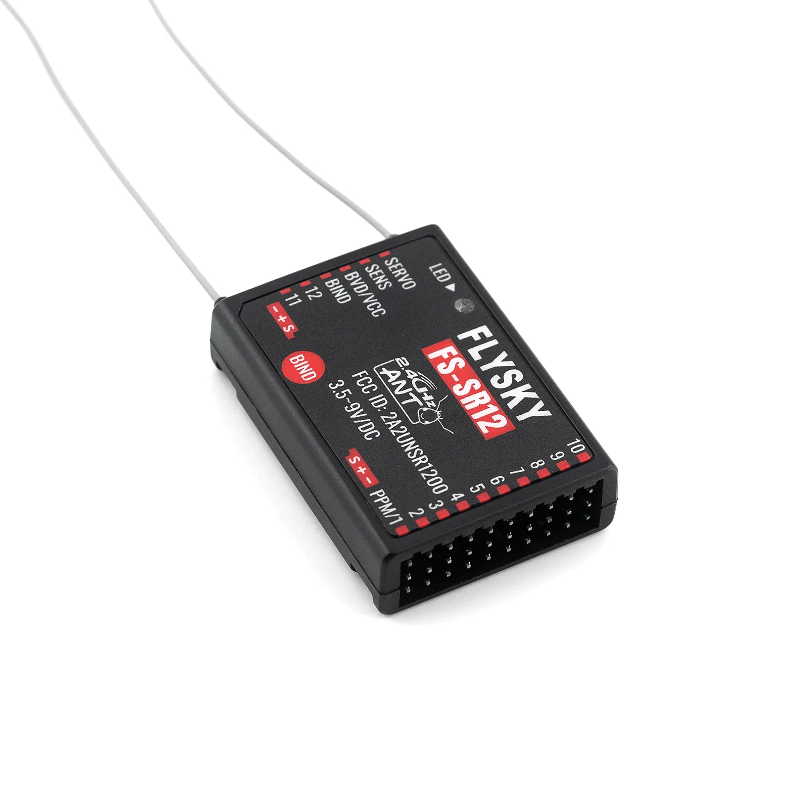 Récepteur FS-SR12 ANT avec antennes déployées, adapté aux drones FPV