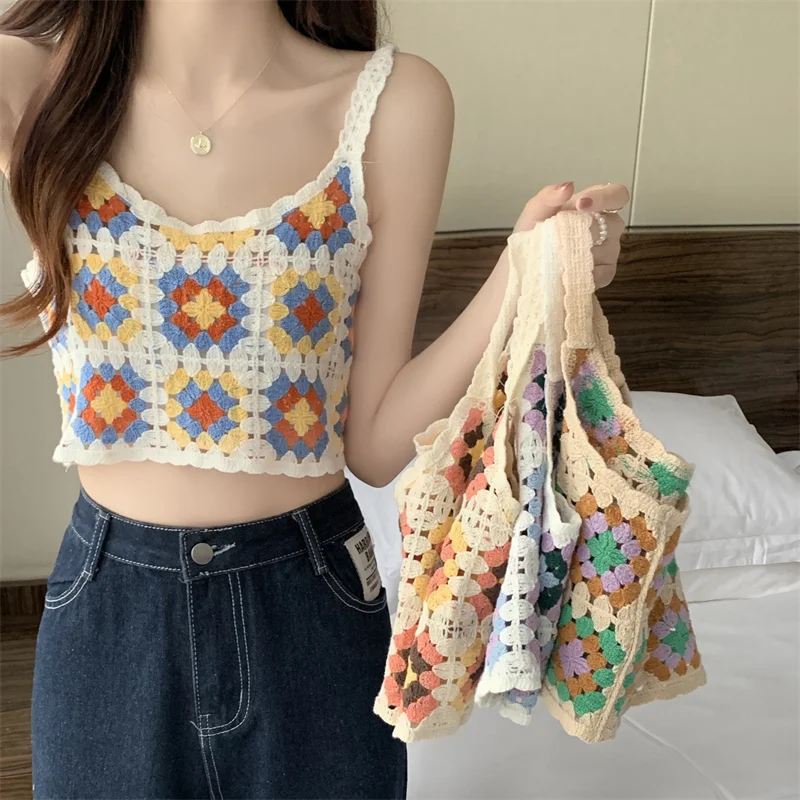 

Boring Honey Summer Clothes For Women Retro Hollow Out Wavy-Edge Crop Top Women Be All-Match Chic Short Camis Corset Tops
