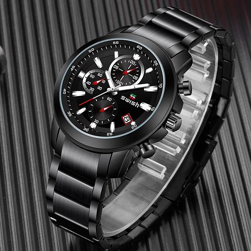 

Original SWISH Brand Top Quartz Movement Design Watches Men Stainless steel Band Business Wristwatch 30M Waterproof Sports