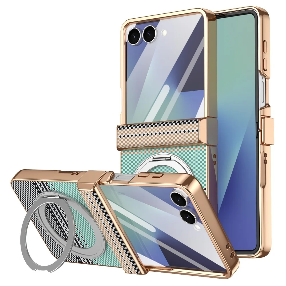 Vacuum Plated PC HD Front Screen Film Case with Metal Rotating Bracket Cover