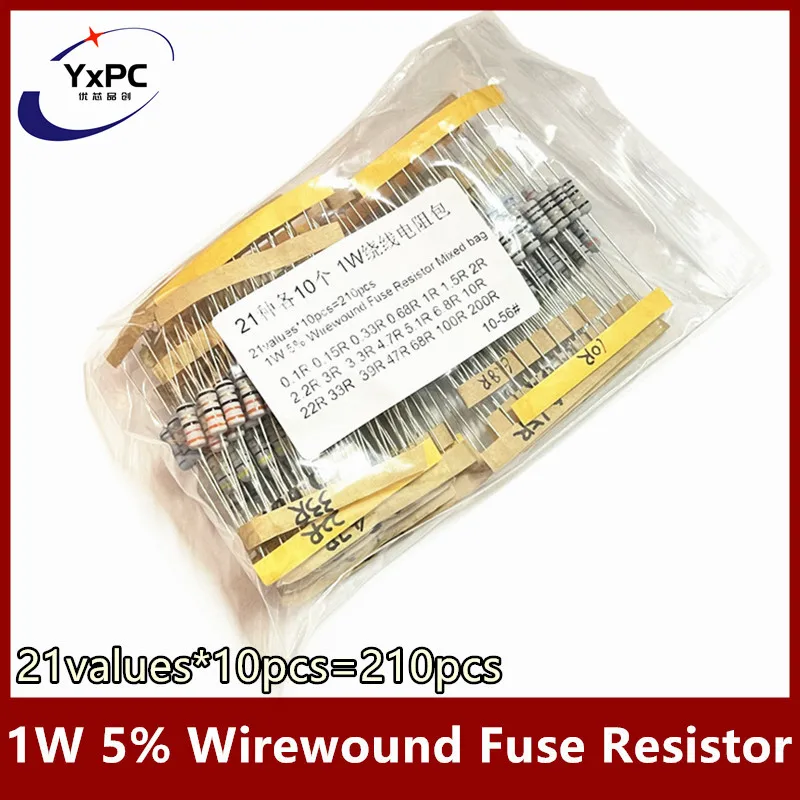 1W 5% Wirewound Fuse Resistor 21 values*10pcs=210pcs Mixed bag 0.1R~200R kit 3R 3.3R 4.7R 5.1R 6.8R 10R 22R 33R 39R 47R 68R 100R 21values 10pcs 210pcs 2w 5% wirewound fuse resistor mixed bag 0 1r 200r kit 3r 3 3r 4 7r 5 1r 6 8r 10r 22r 33r 39r 47r 68r 100r